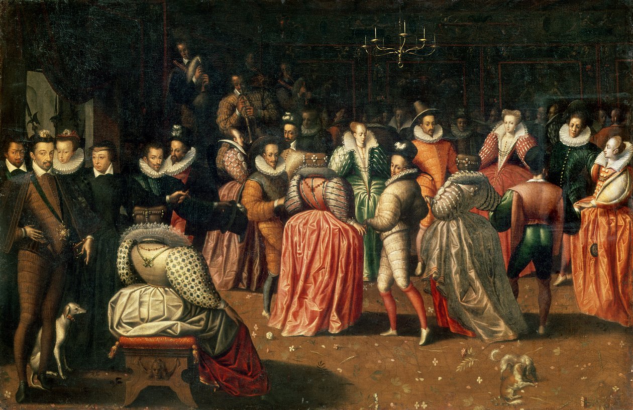 Ball ved hoffet til kong Henry III av Frankrike, eller Ball of the Duke of Alencon, 2. halvdel av 1500-tallet (panel) av French School