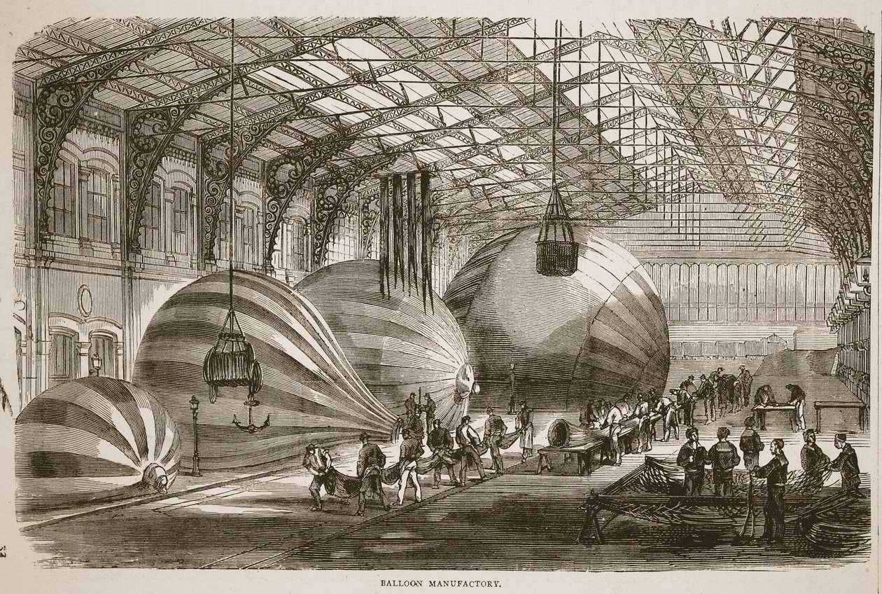 Ballongfabrikk, illustrasjon fra Cassells historie om krigen mellom Frankrike og Tyskland, 1870-1871 av French School