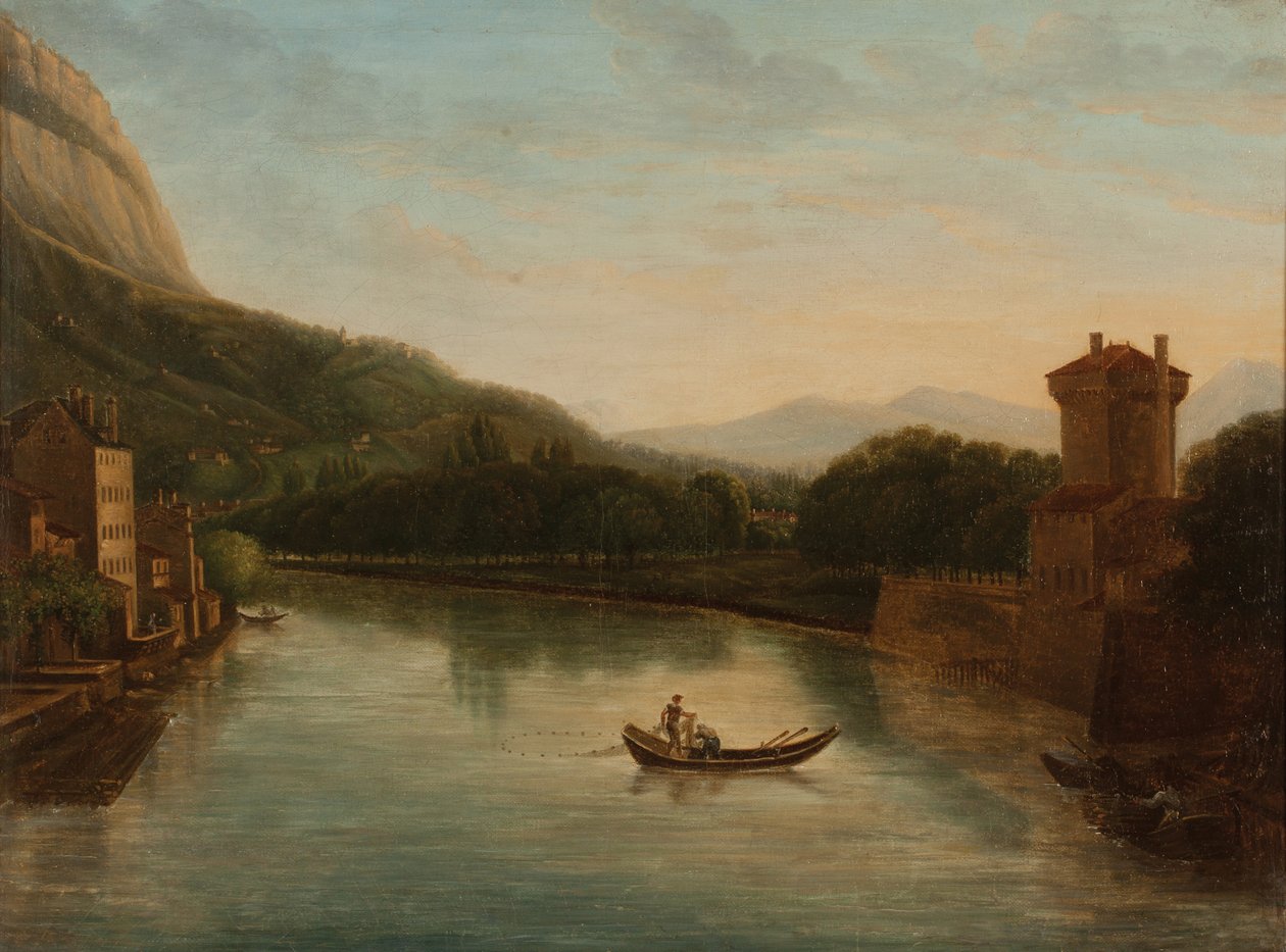 Banks of the Isère i Grenoble (Olje på lerret) av French School