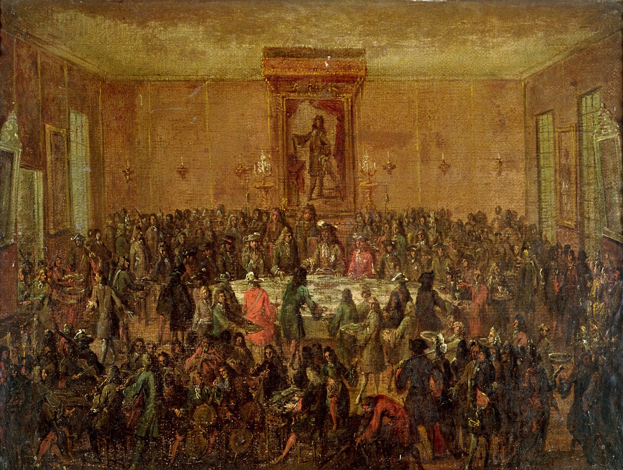 Bankett gitt til ære for Louis XIV (1638-1715) av Corps Municipal på Hotel-de-Ville, ca. 1680 av French School