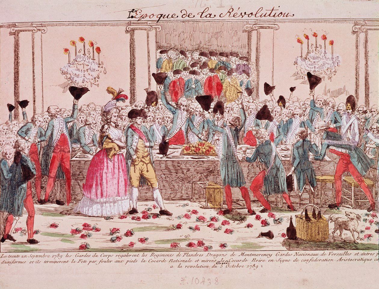 Bankett gitt 1. oktober 1789 av kongens livvakter for å ønske ankomsten av Flandern-regimentet velkommen (gravering) av French School