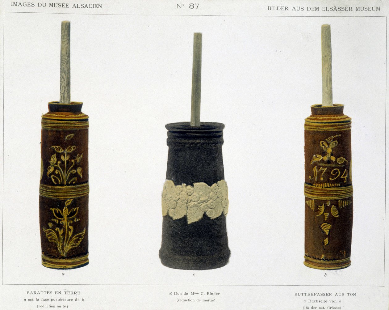 Barattes (for fremstilling av smør) i bearbeidet jord bevart på Alsace-museet, v.1800 av French School