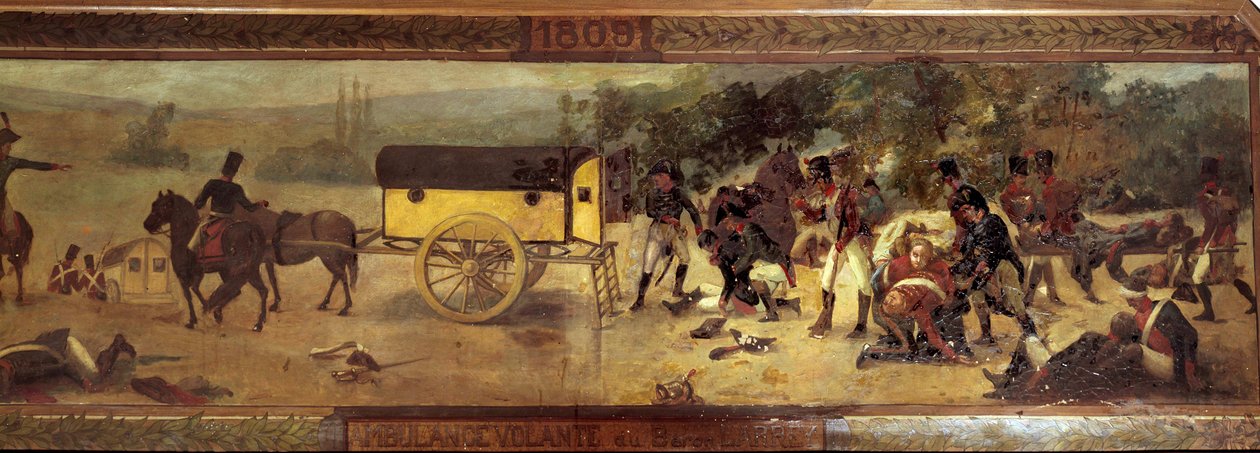 Baron Larreys flygende ambulanse (Dominique Jean, Baron Larrey 1766 - 1842) i 1809 Anonymt maleri av den franske skolen på 1800-tallet. 1809 Paris, museum for Val de Grace av French School