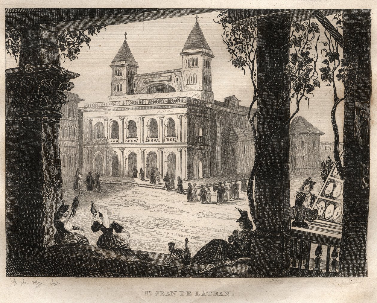 Basilica of San Giovanni Laterano, Roma - Johannes av Lateran - Gravering fra "" Pittoreske Italia" - Historisk og beskrivende maleri av Italia" av M. de Norvins, Ch. Nodier 1834-1836. av French School