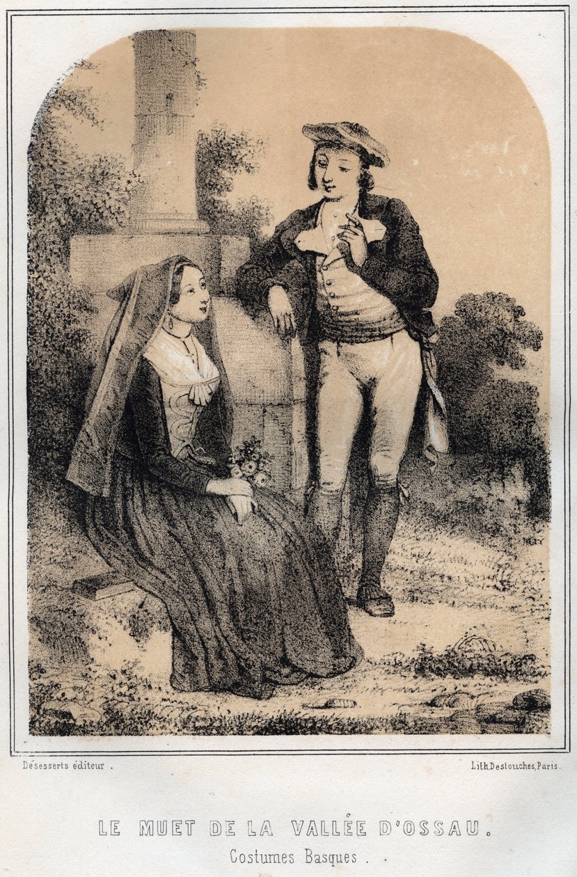 Baskiske kostymer - Den stumme i Ossau-dalen - gravering i "Les soirees de mon uncle souvenirs et recits de voyages" av MORING MICHEL - Slutten av 1800-tallet av French School