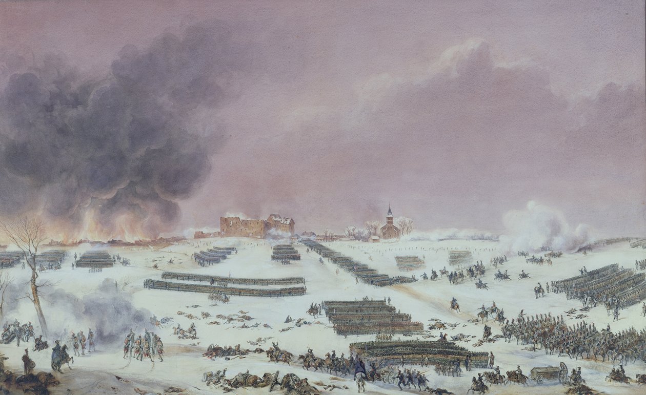 Slaget ved Eylau, 1807 (farget akvatint) av French School