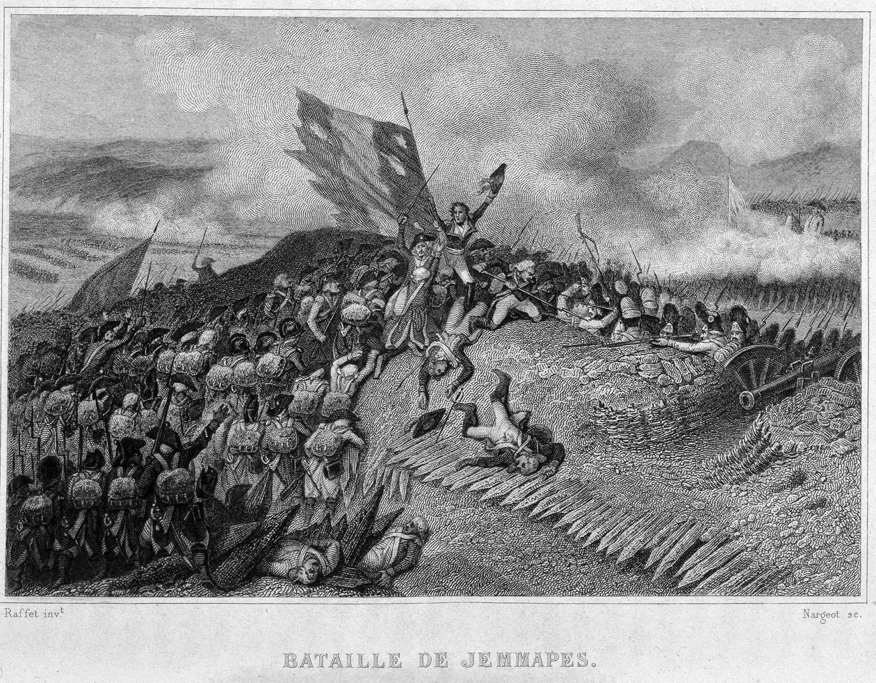 Slaget ved Jemappes i 1792 (Franskenes seier, kommandert av Dumouriez) - i "" Revolution francaise"" av Thiers. 1800-tallet av French School