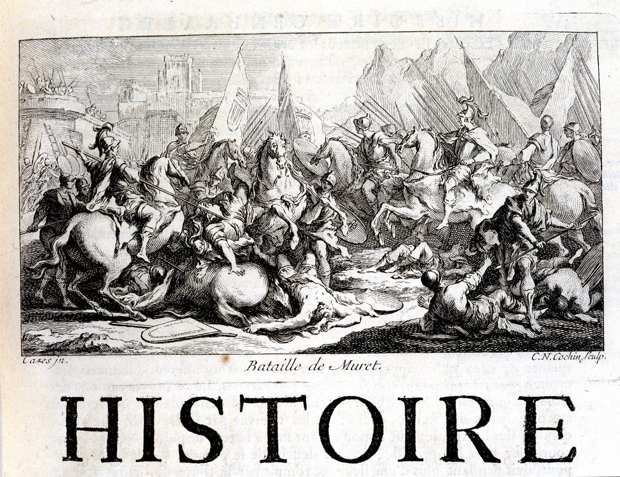 Slaget ved Muret 12. september 1213 - i "" General History of Languedoc" av Joseph Vaissete, Paris av French School