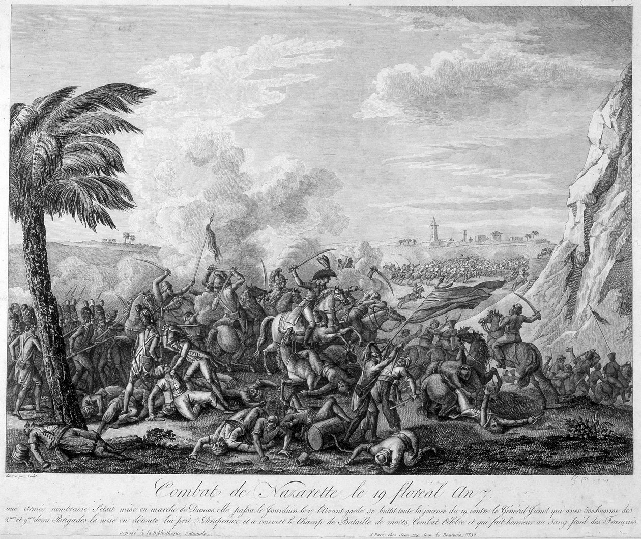 Slaget ved Nazareth den 19. blomsterår 7 (1799) under general Jean Andoche Junot (Jean-Andoche) (1771-1813) - i "" Revolution francaise"" av Thiers. 1800-tallet av French School