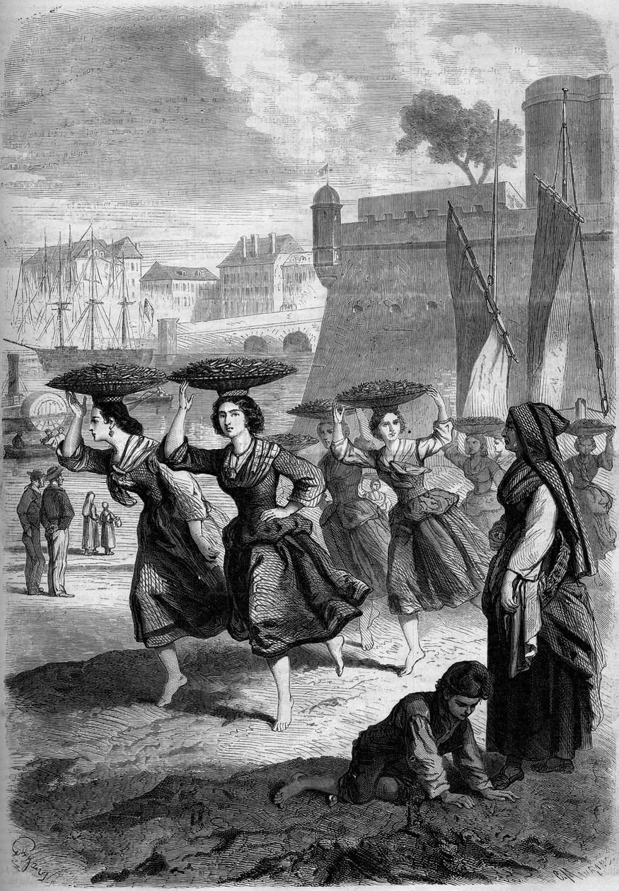 Bayonne sardine merchants going to Biarritz, Pyrennees Atlantiques (64) av French School