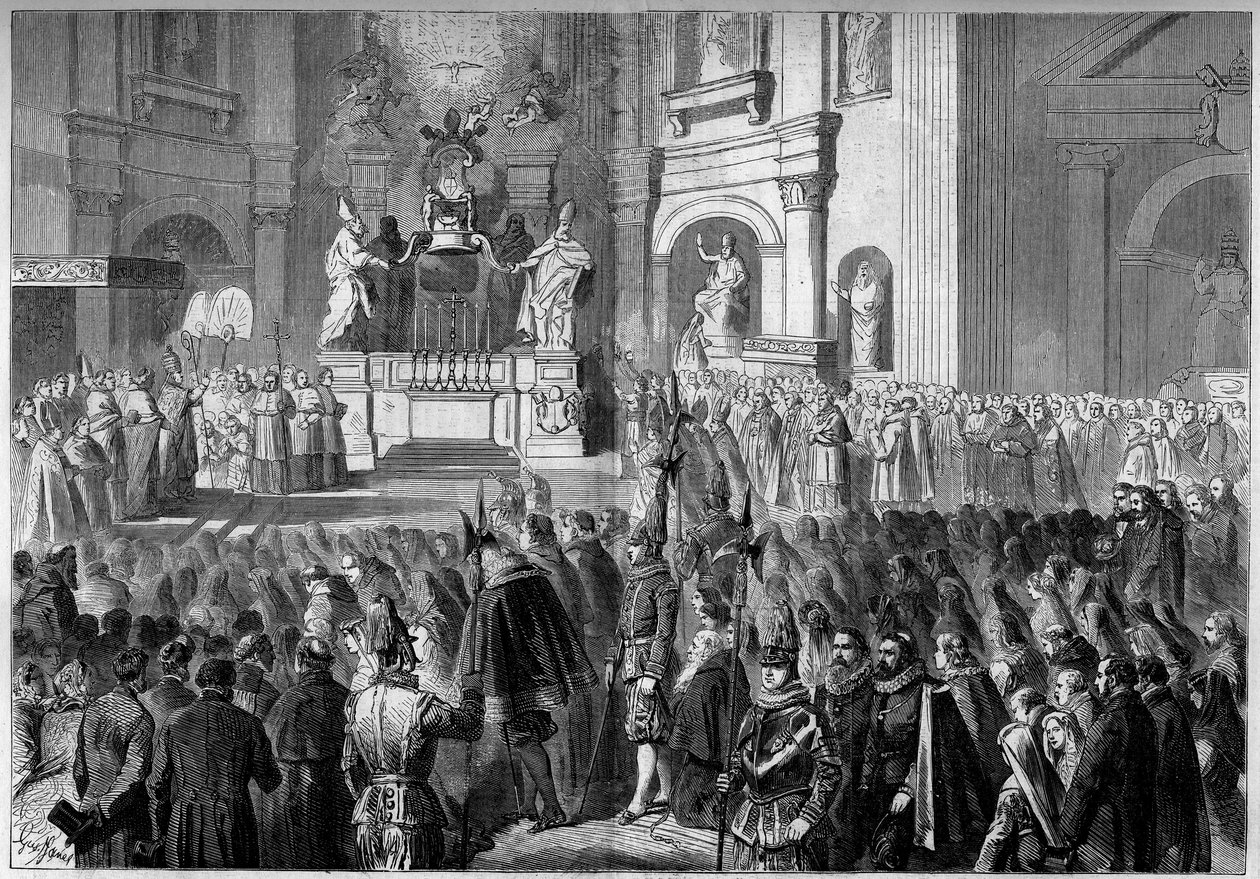 Velsignelse av pave Pius IX (1792-1878) av alteret på prekestolen til St. Peter-kirken i Roma, etter restaurering. Alter bygget mellom 1656 og 1658 av Gianlorenzo Bernini (Bernini av French School