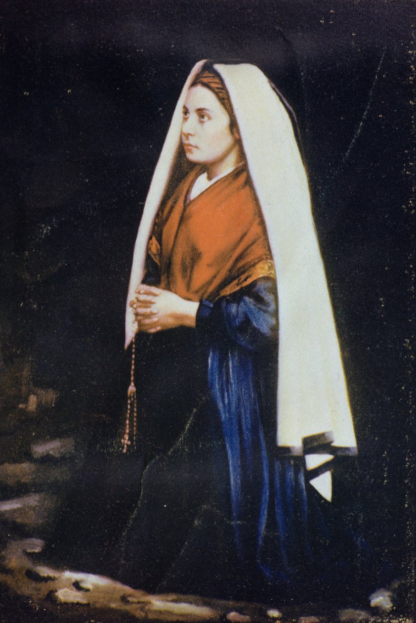 Bernadette Soubirous, fra et maleri fra slutten av 1800-tallet (tonet foto montert på kort) av French School