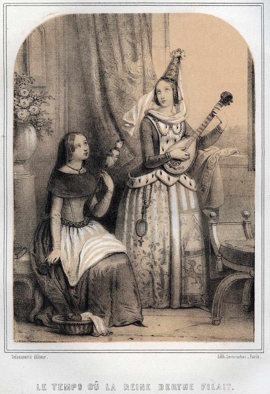 Berthe de Swabia (Burgogne) kjent som Filandiere eller dronningen spinning (907-966) - gravering i "" THE SOURIES DE MON ONCLE MEMORIES ET RECITTS DE Voyages" av MORING MICHEL - Slutten av 1800-tallet av French School