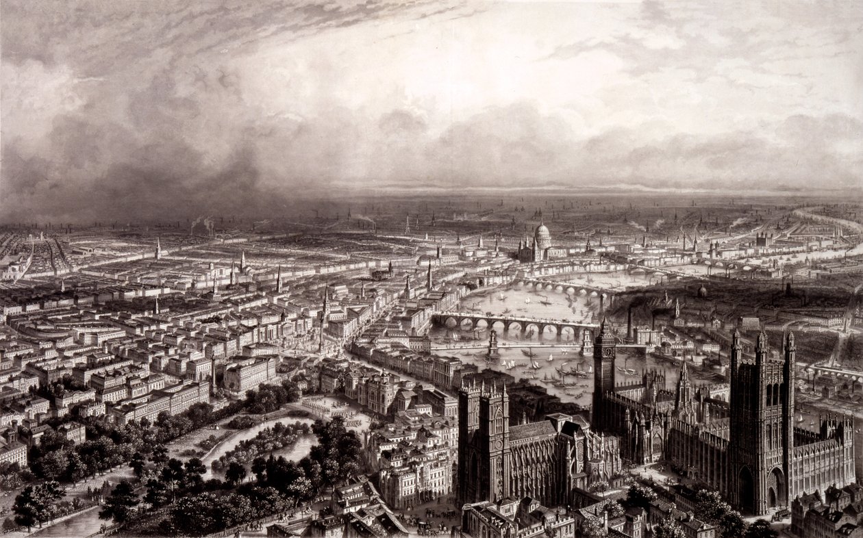 Birds Eye View av London, ca. 1840-55 av French School