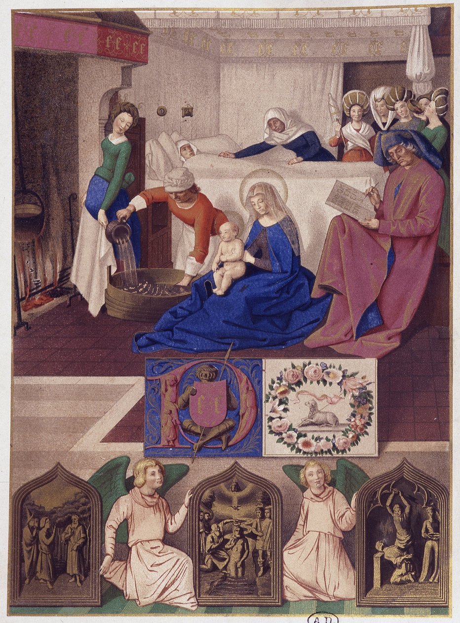 Fødsel av døperen Johannes (interiør), etter maling av Frankrike fra 1400-tallet. av French School