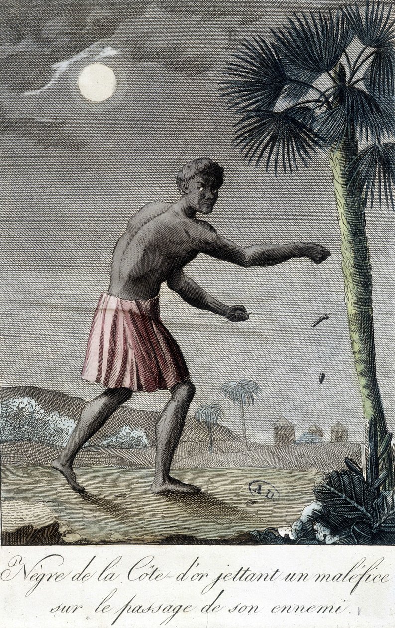 Black of the Côte d'Or (Ghana) kaster en forbannelse over fiendens passasje. 1811 av French School