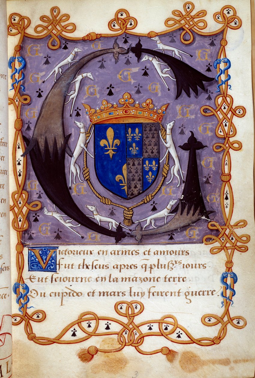 Blazon av dronning Claude av Frankrike (1499-1524), kone til Francois I. Miniatyr fra et manuskript fra 1500-tallet. Chantilly, Conde-museet av French School