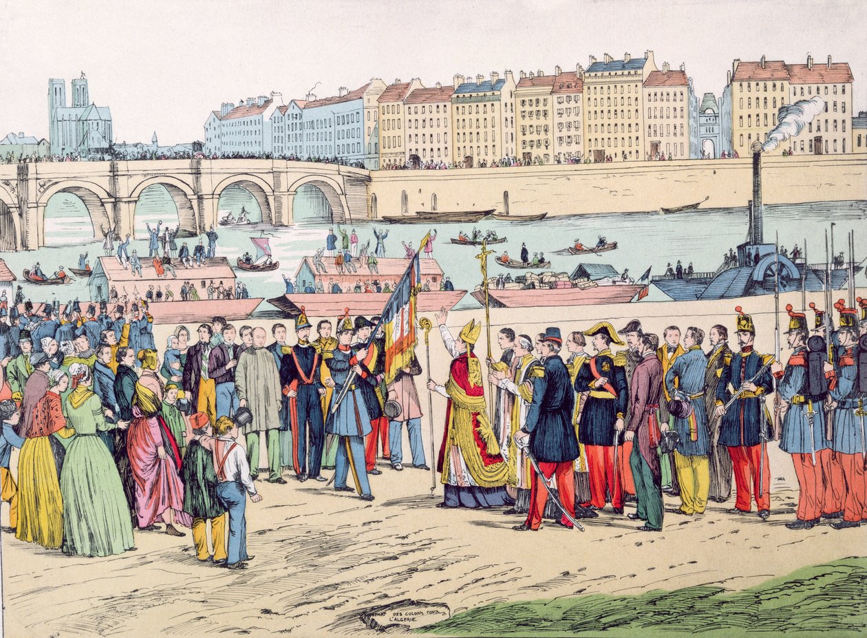 Velsignelse av flaggene i Paris før kolonistenes avgang til Algerie i 1843, 1935 av French School