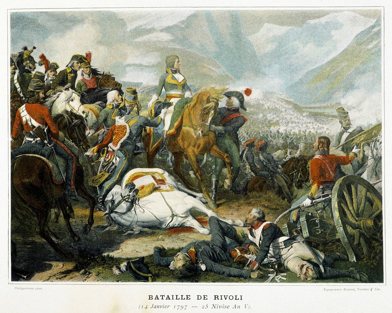 Bonaparte (i midten), etter hans seier over østerrikerne i slaget ved Rivoli (Italia) 14. januar av French School