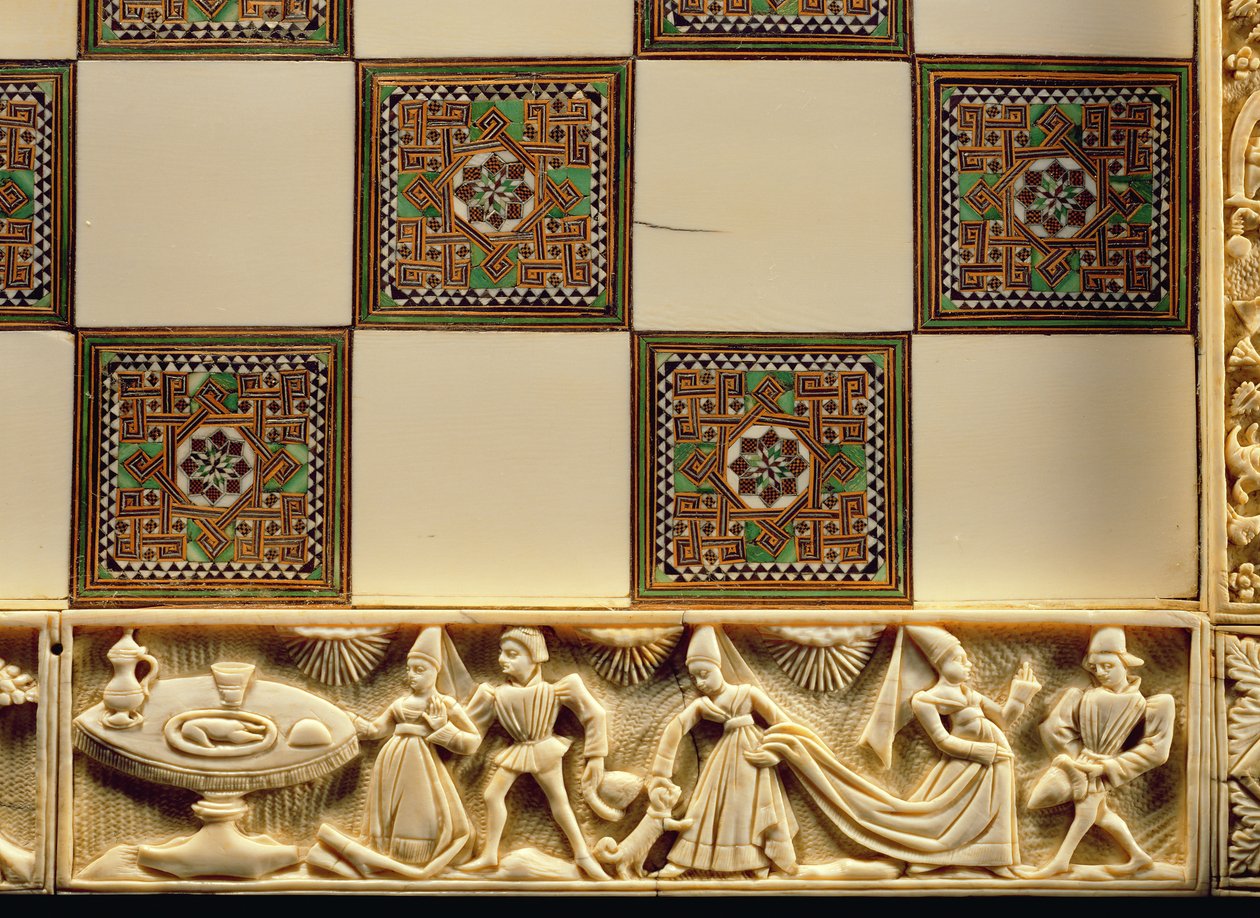 Kant til et sjakkbrett som viser hofflivet, 1415 av French School