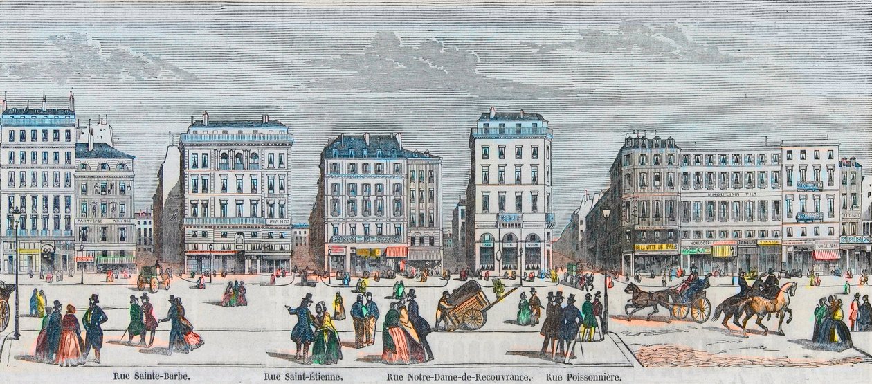Boulevard Poissonniere - Rue Saint Barbe - Rue Saint Etienne - Rue Notre Dame de Reouvrance - Rue Poissonniere - Gravert i "Tableau-de-Paris" av Edmond Texier 1852 av French School