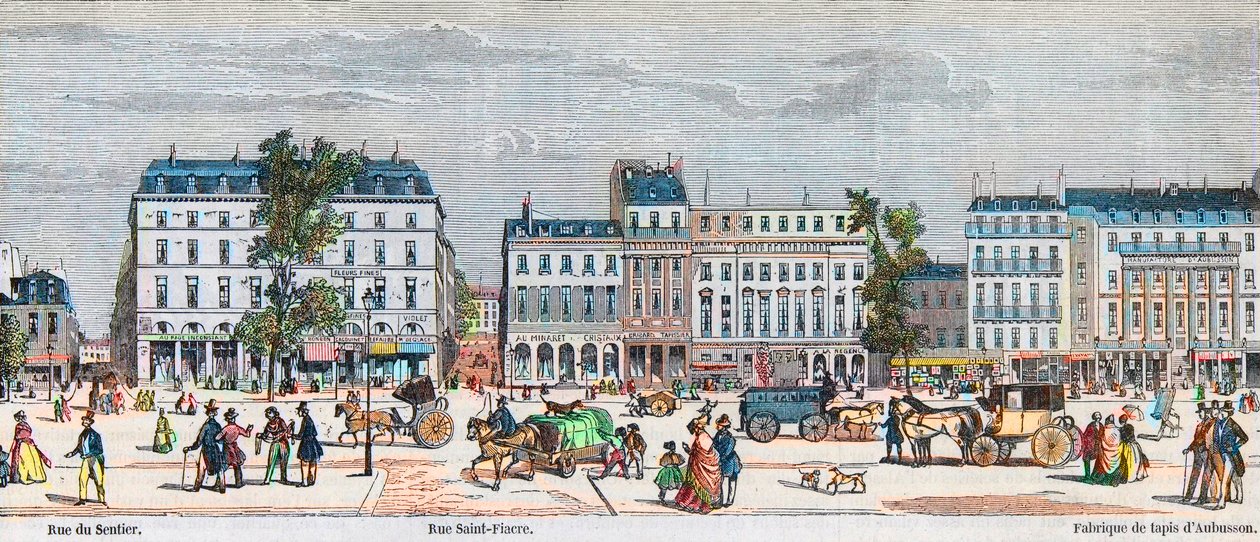 Boulevard Poissonniere cote sud - Rue du Sentier - Rue Saint Fiacre - Engraving in “Tableau-de-Paris” by Edmond Texier 1852 av French School