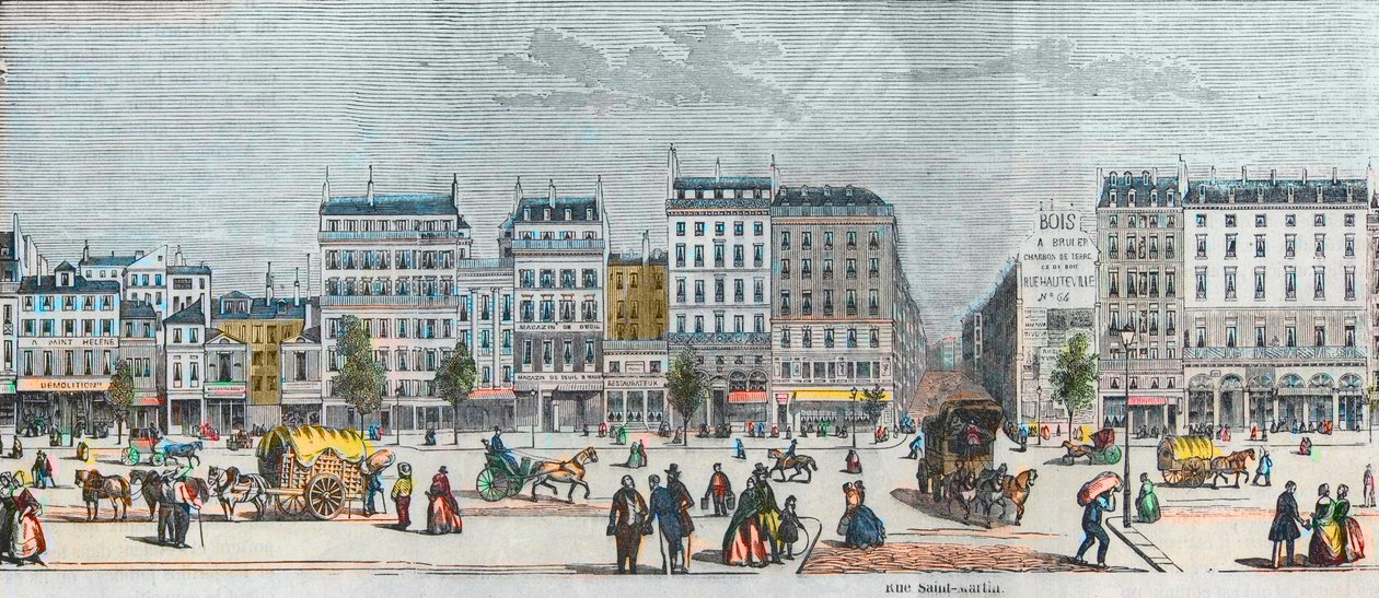Boulevard Saint-Denis sørside - Rue Saint Martin - Gravering i "Tableau-de-Paris" av Edmond Texier 1852 av French School