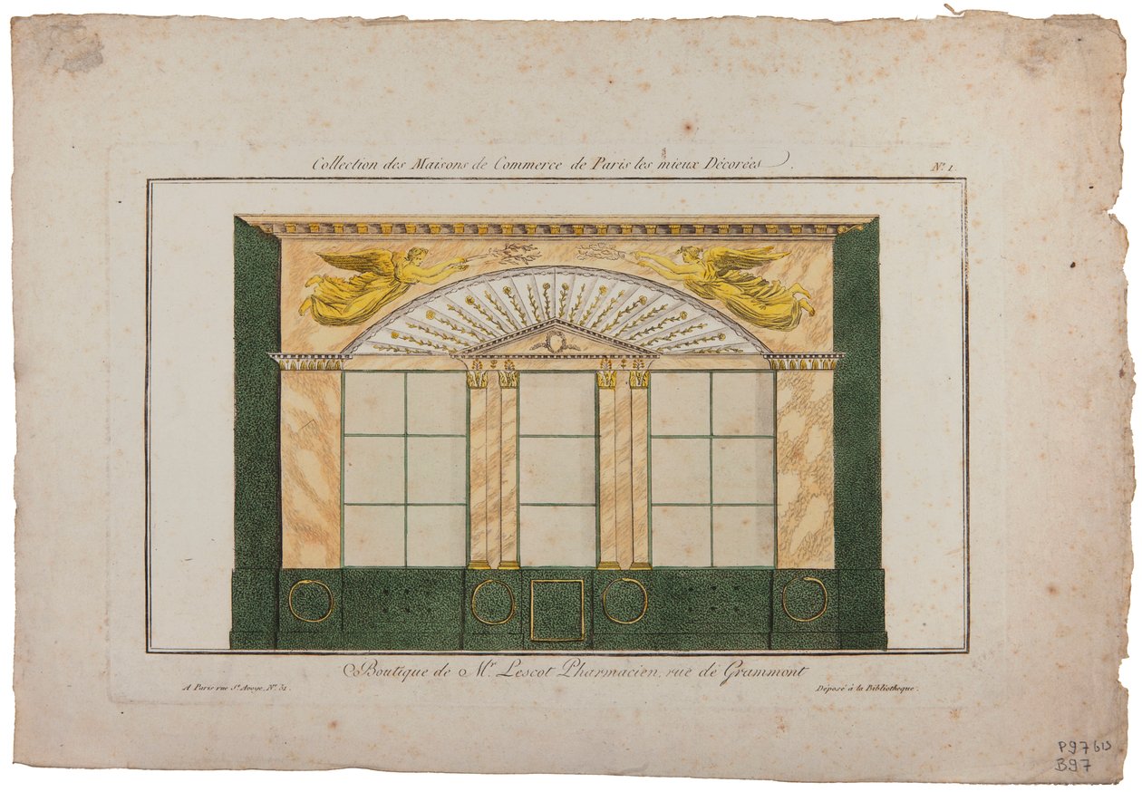 Boutique av M. Lescot, farmasøyt, rue de Gramont, Paris av French School