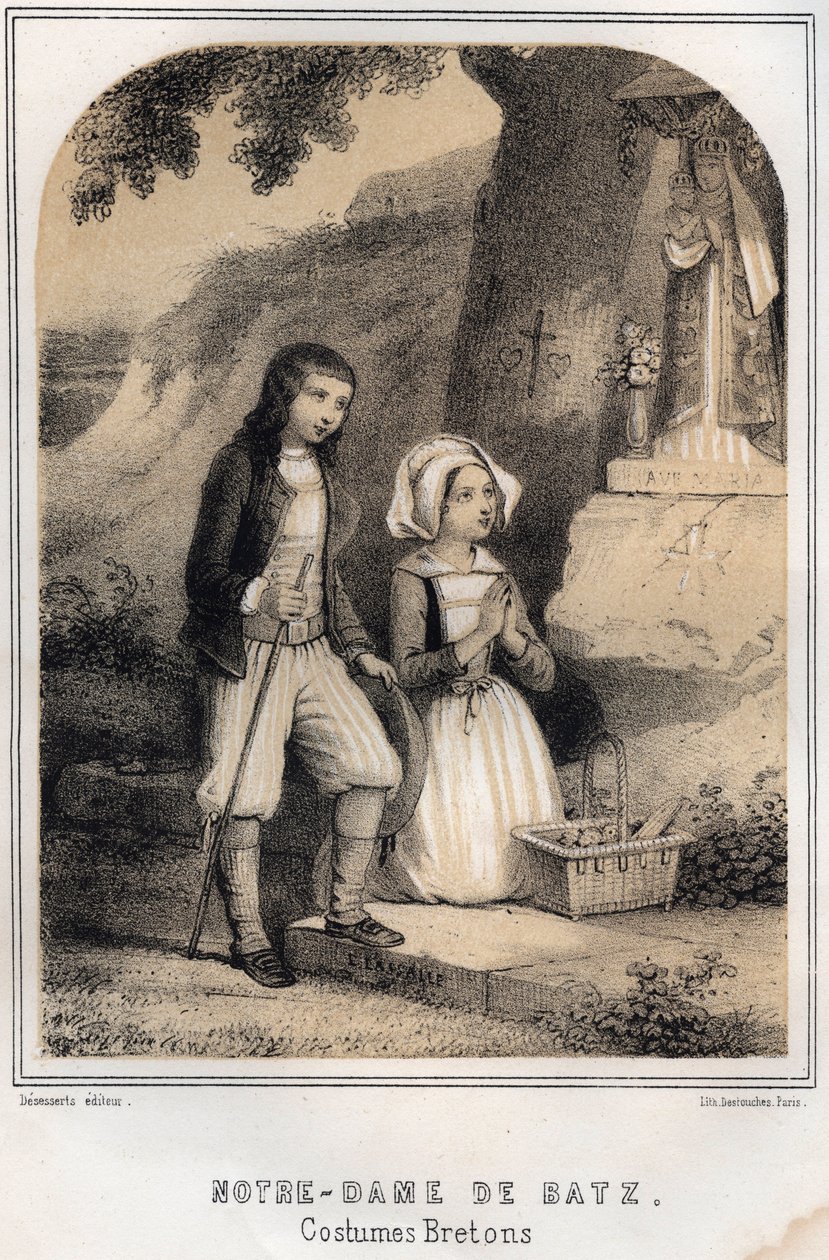 Breton Costumes - Notre-Dame de Batz - engraving in “THE SOURIES DE MON UNCLE MEMORIES ET RECITTS DE Voyages” by MORING MICHEL - End 19th century av French School