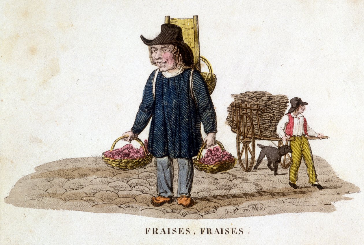 Bretonsk selger av jordbær - gravering, deb. 1800-tallet av French School