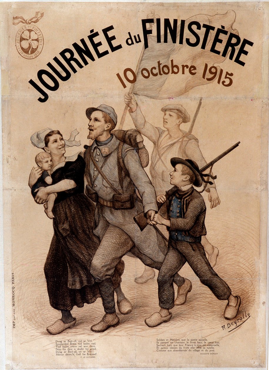 Bretonsk soldat og hans familie - Plakat for "Finistere Day", 10. oktober av French School