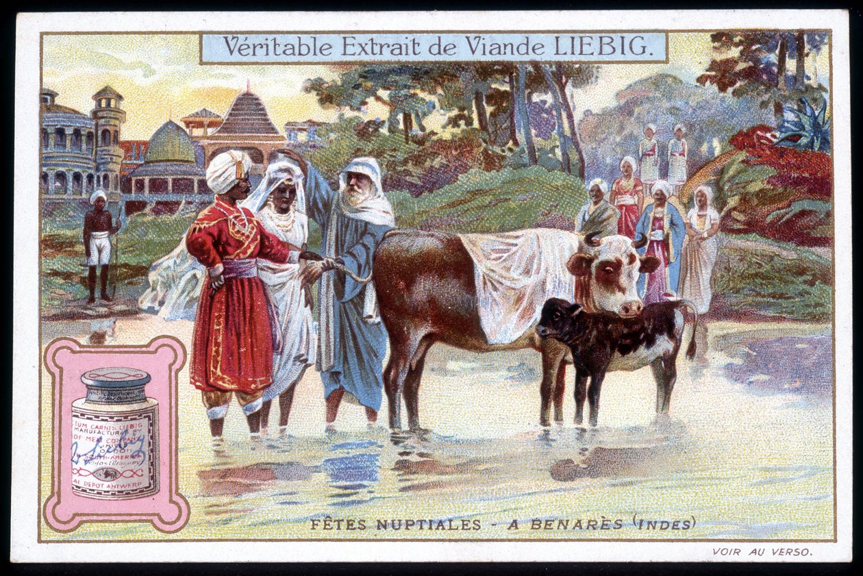 Brudefester i Benares, India - chromo. Liebig, v. 1895 av French School