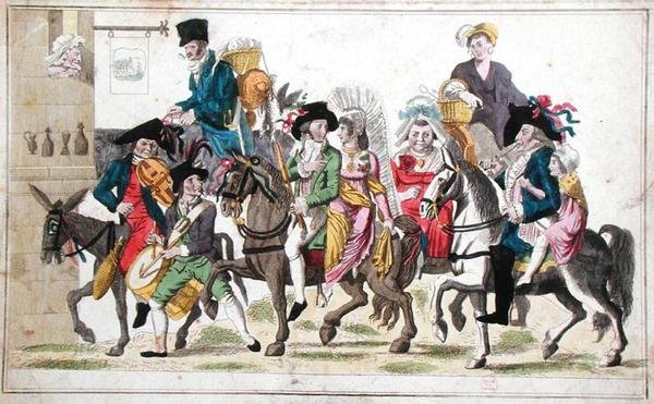 Brudeprosesjon, ca. 1820-30 (fargegravering) av French School