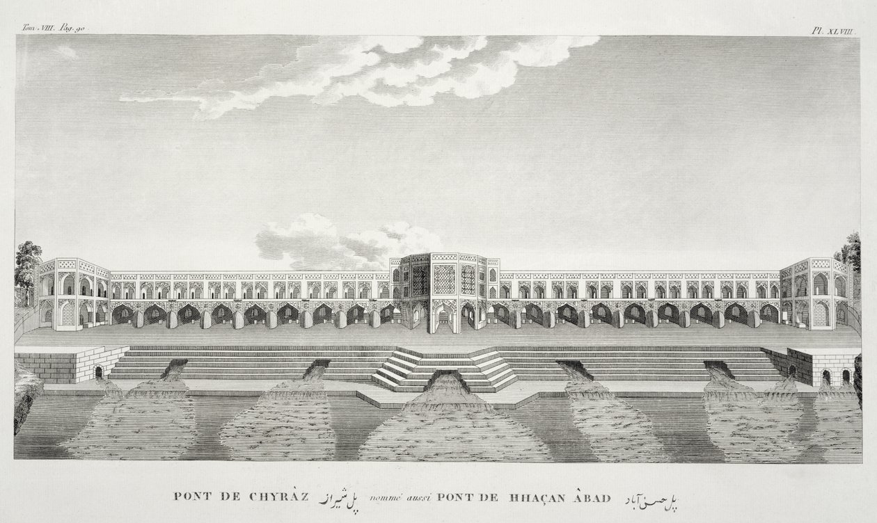 Bridge of Shiraz, Isfahan, fra Voyages du Chevalier Chardin en Perse, et en autres Lieux d