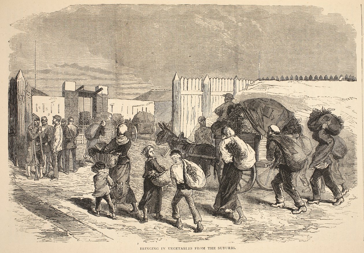 Innføring av grønnsaker fra forstedene, illustrasjon fra Cassells historie om krigen mellom Frankrike og Tyskland, 1870-1871 av French School
