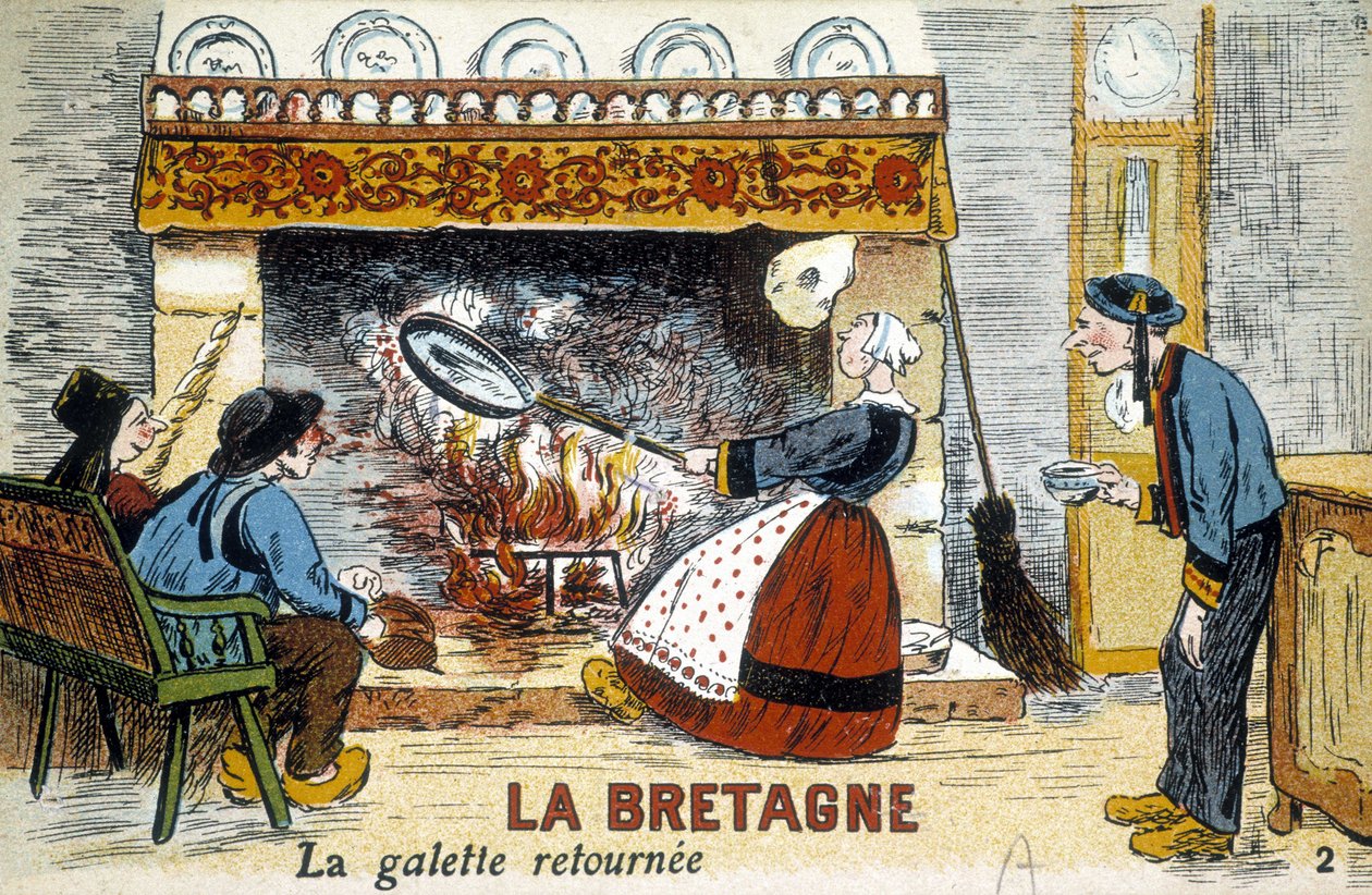 Bretagne: galetten kom tilbake til chimineen (panna) - postkort, deb. XX århundre av French School