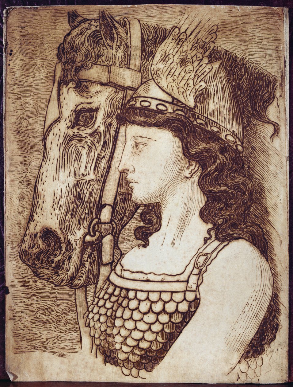Brunnhilde, illustrasjon for 'Die Walkure' av Richard Wagner (1813-83) (gravering) av French School