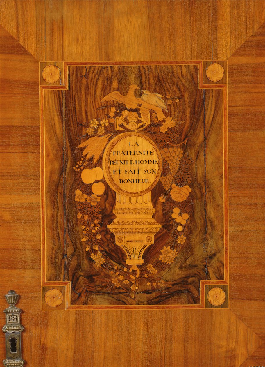Buffet cabinet with revolutionary design, inlaid detail of emblem and motto of Fraternity (marquetry) av French School