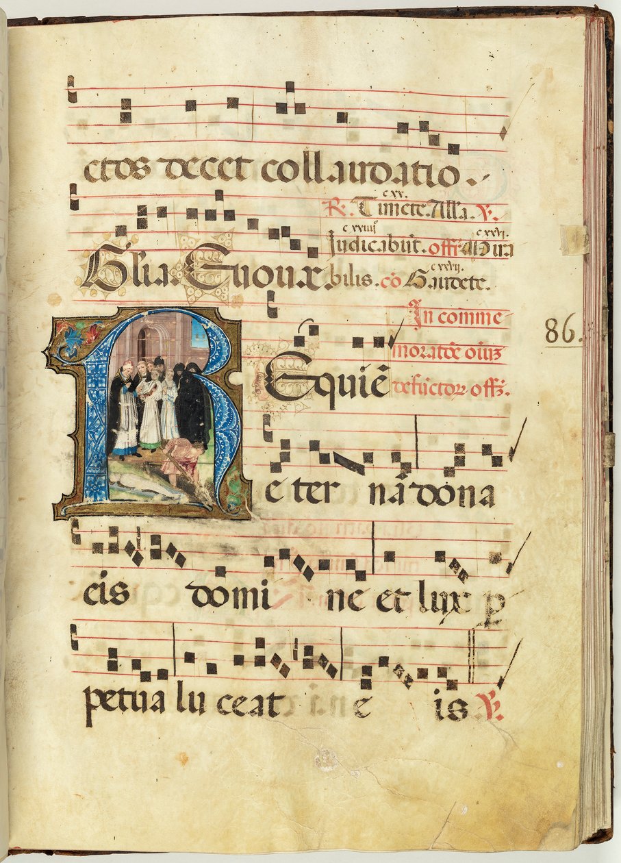 Gravscene, Gradual, f.86 (blekk, tempera og bladgull på pergament) av French School
