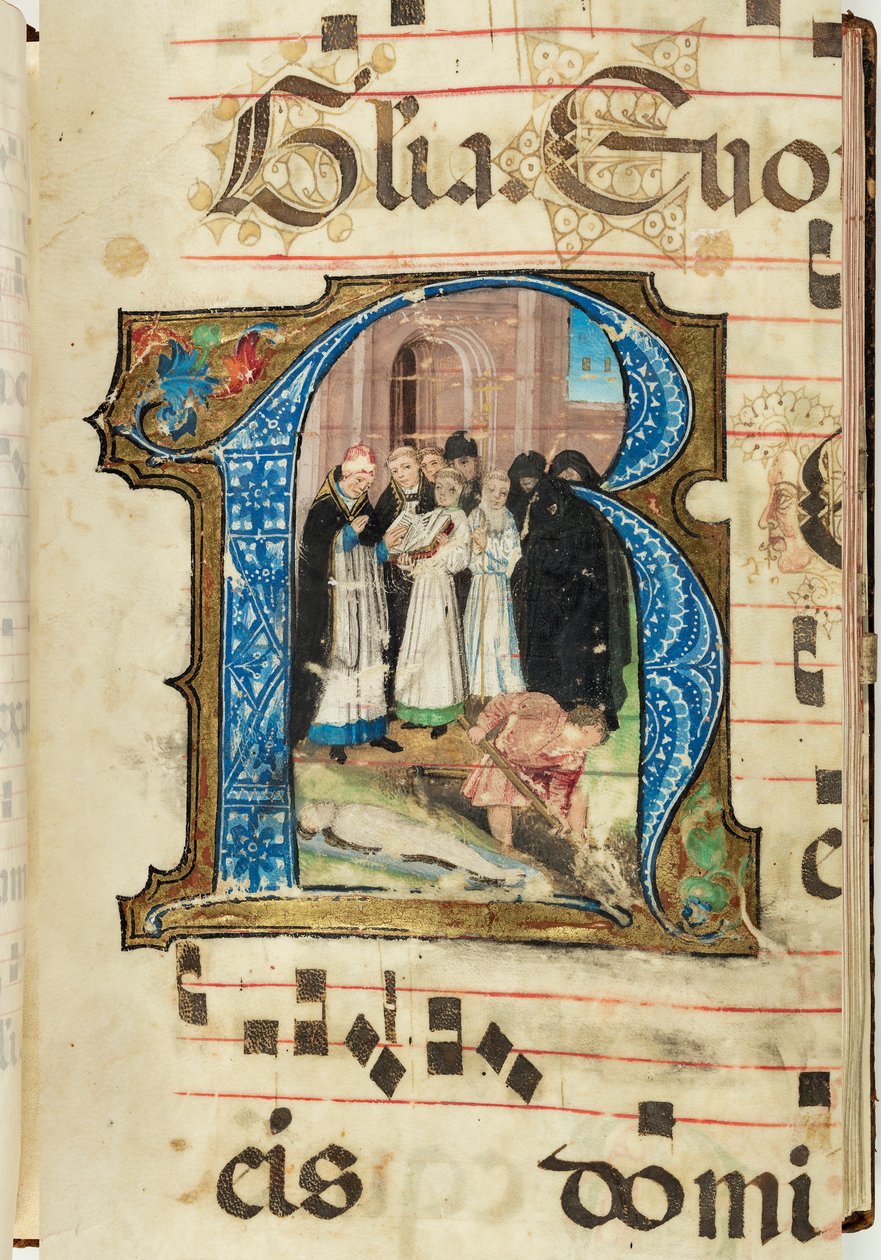 Gravscene, Gradual, f.86 (blekk, tempera og bladgull på pergament) av French School