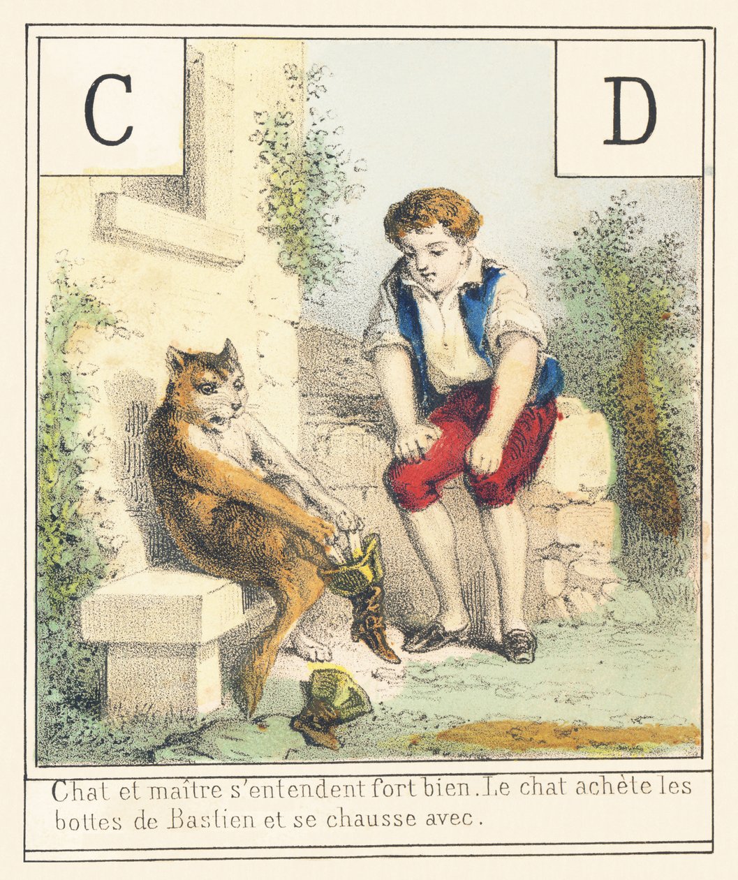 C D: Katt og herre kommer veldig godt overens Katten knopper Bastiens støvler og støvler med av French School