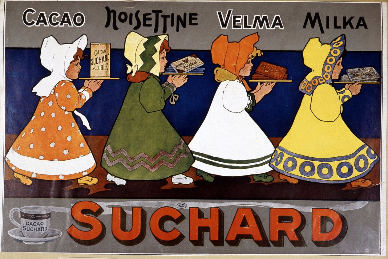 Cacao Suchard - Reklameetikett av French School