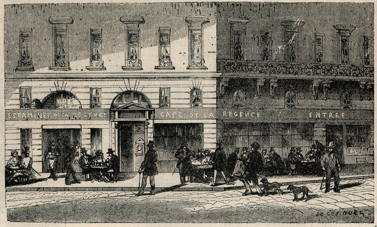Cafe de la Regence på Place du Palais-Royal i Paris på 1800-tallet - Gravering i "Tableau-de-Paris" av Edmond Texier 1852 av French School