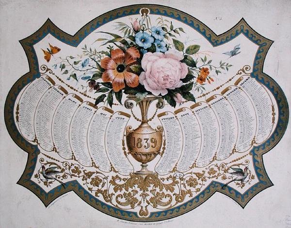 Kalender for 1839, gravert av Godefroy Engelmann (1788-1839) ca. 1838 (farge litho) av French School