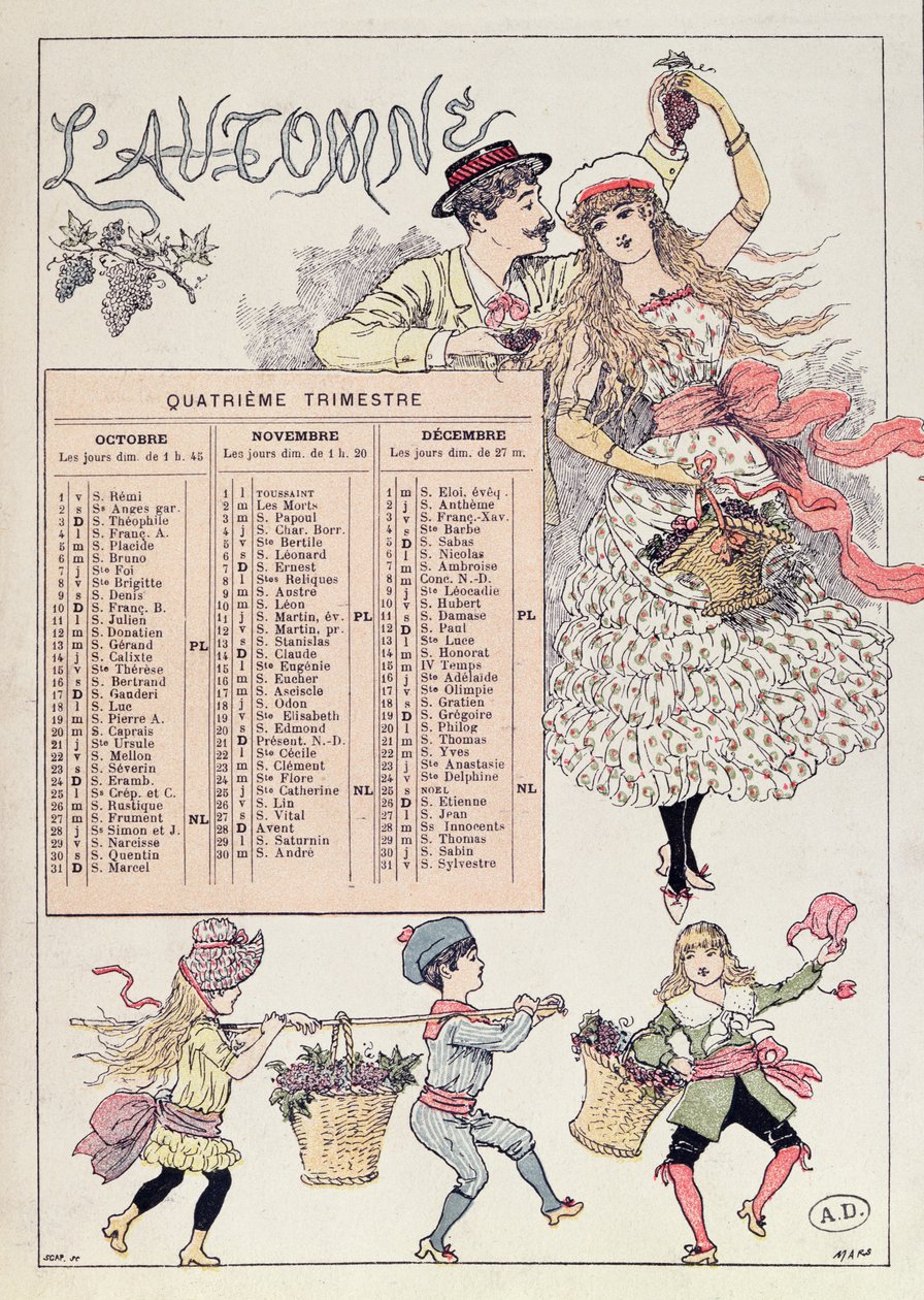 Kalender for høsten 1886, c.1885 av French School