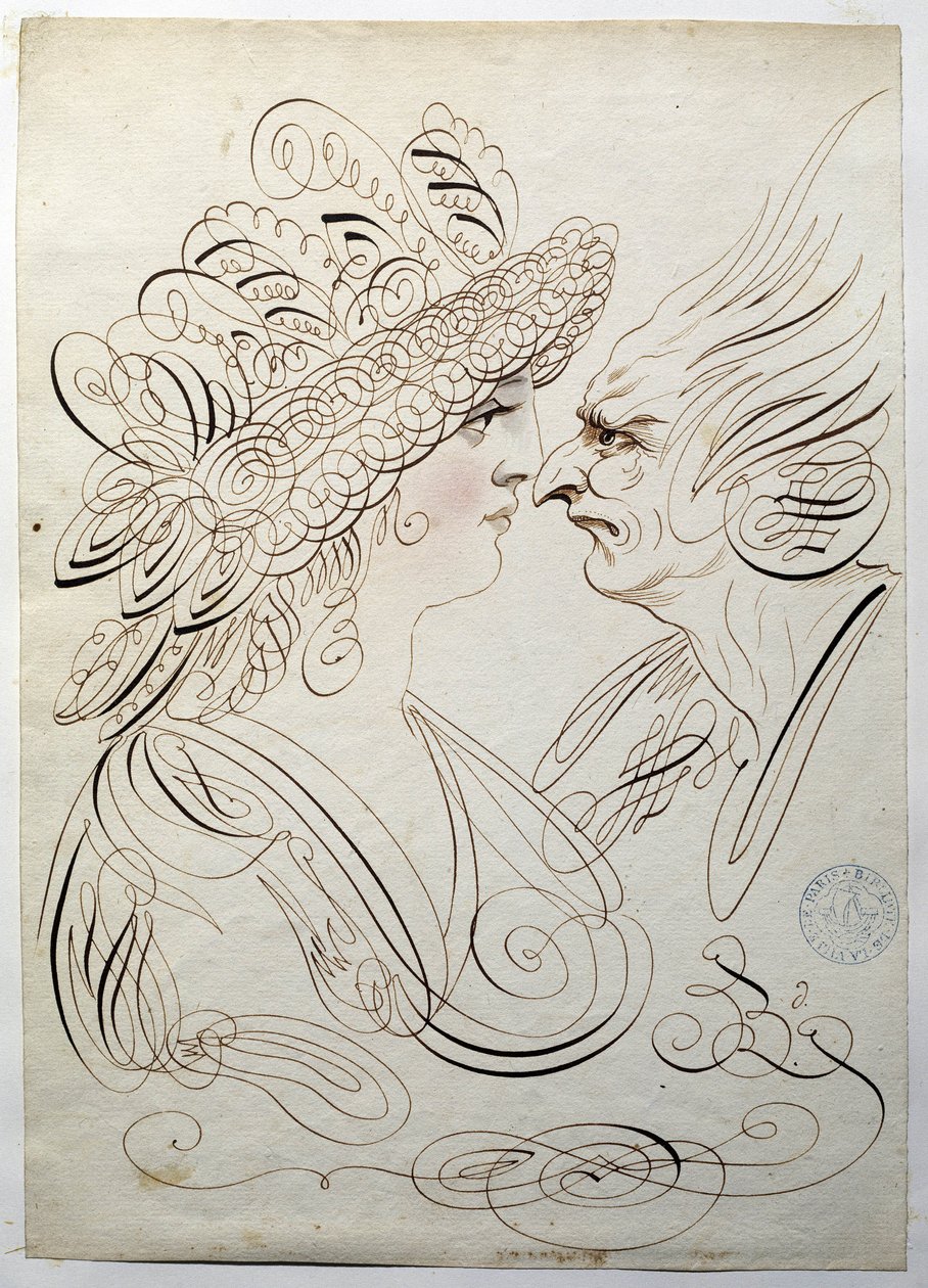 Kalligrafi: Profilportretter rundt 1780 av Bernard de Paris. av French School