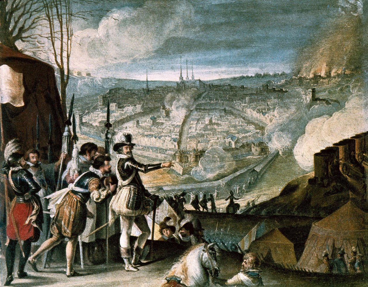 Leir av tropper av Henry IV, olje på tre, tidlig på 1600-tallet av French School