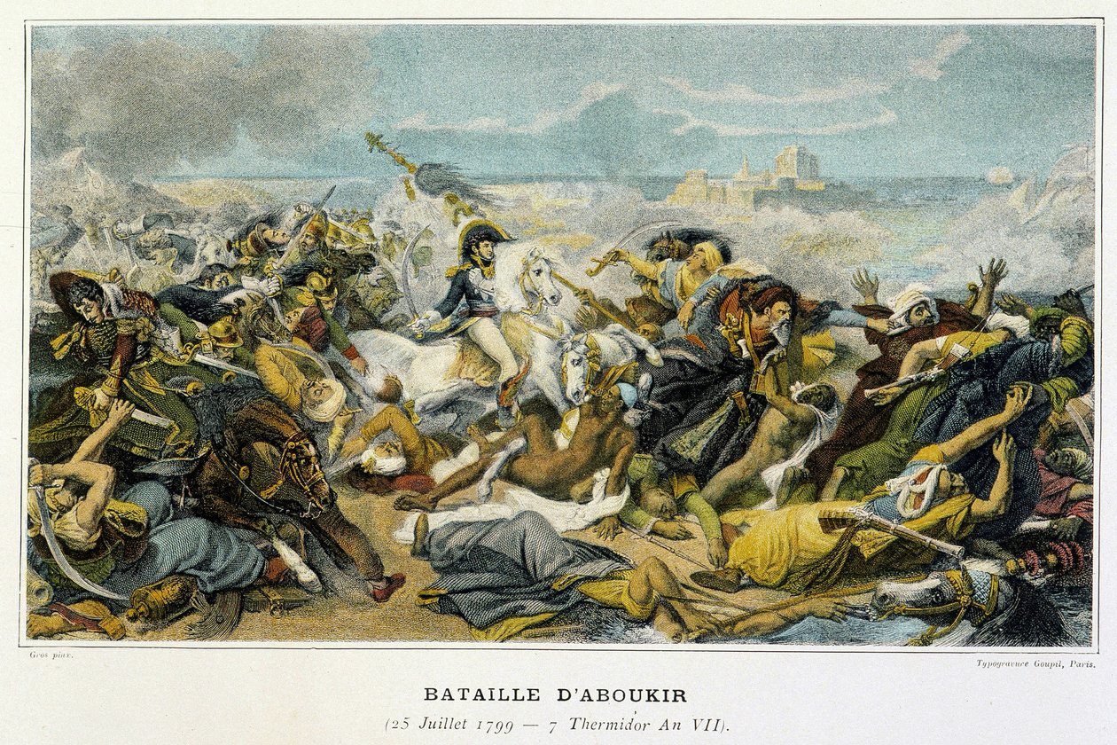 Kampanje (ekspedisjon) av Egypt (1798–1801): Joachim Murat (1767–1815) under slaget ved Aboukir 25. juli 1799 der Bonaparte avviste tyrkerne til havet. av French School
