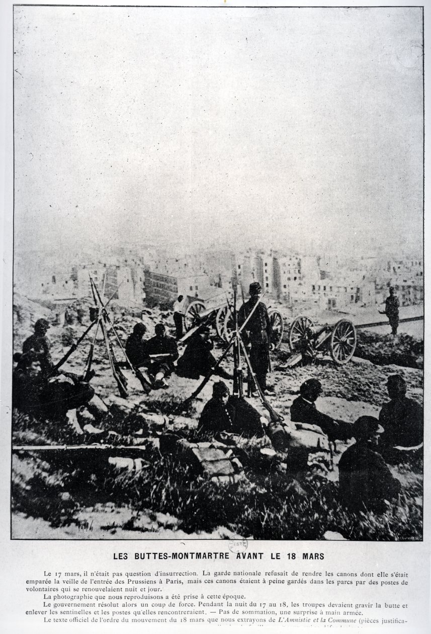 Kanoner på Buttes-Montmartre på kvelden 18. mars 1871 (bw-bilde) av French School