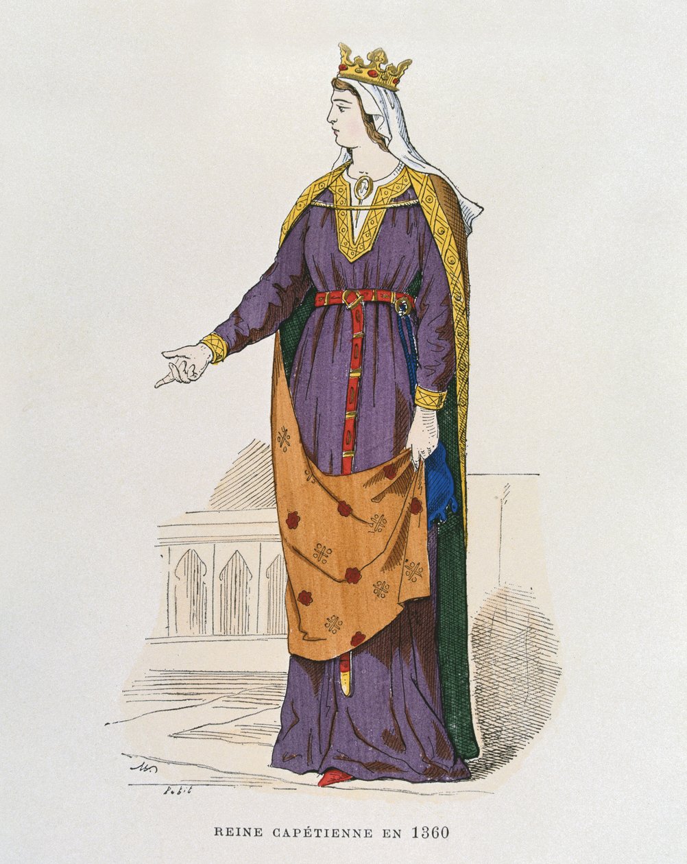 Capetian Queen i 1360, fra franske sivile og militære kostymer gjennom århundrene av French School